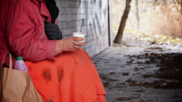 Kvinnor ber om välgörenhet - hemlösa — Stockvideo