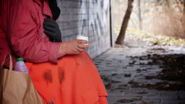 Jótékonysági - hajléktalan nők kéri — Stock videók
