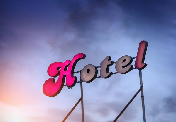 Neon Hotel Sign Building — Stock Photo, Image