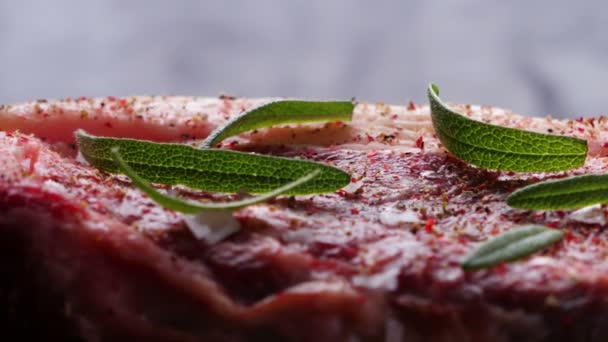 Beef Strip Loin Steak Frying Pan — Stock Video
