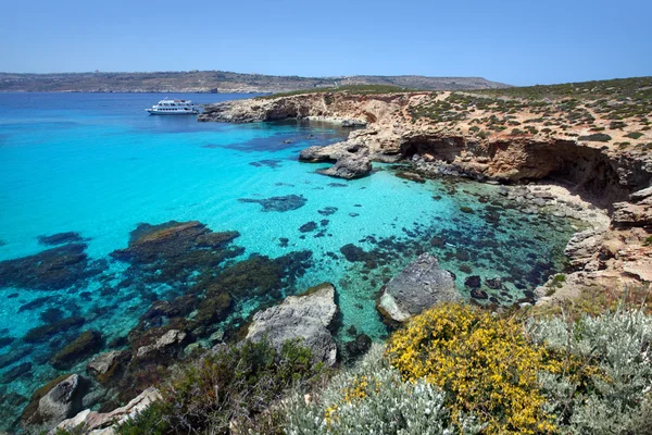 Blauwe lagune in malta op het eiland comino — Stockfoto