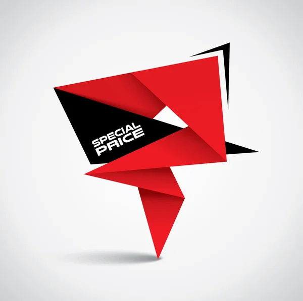 Specialpris bubble - origami stil med röda och svarta färger — Stock vektor