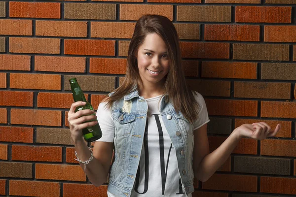 Happy and holding a beer — Stock Photo, Image