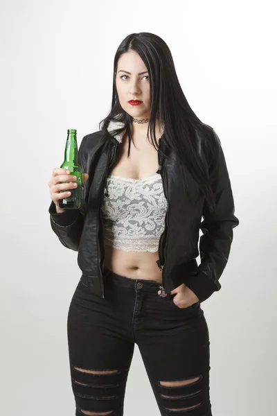 Hot chick with a beer — Stock Photo, Image