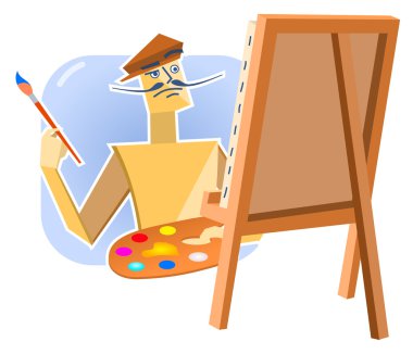 Illustration of a paper man painting