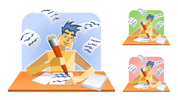 Illustration of a paper man making notes — Stock Vector