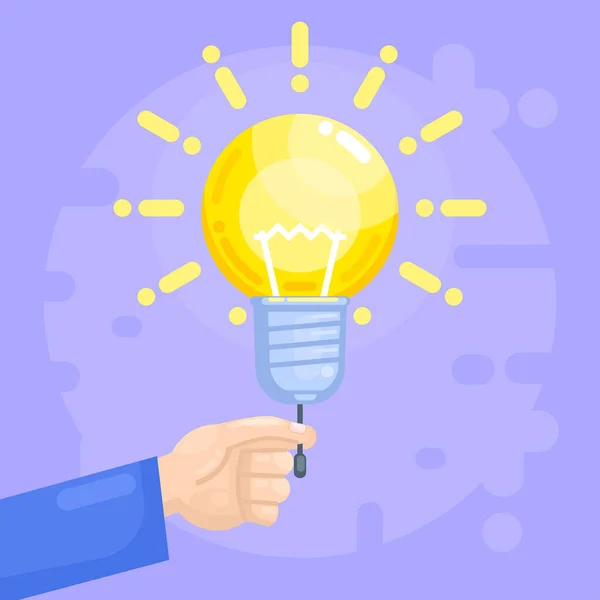 Hand Schaltet Idee Glühbirne Ein Innovation Kreativität Oder Inspiration Vektorillustration — Stockvektor