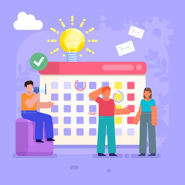 Planejador Horário Diário Gerenciamento Tempo Grupo Pessoas Está Perto Grande —  Vetores de Stock