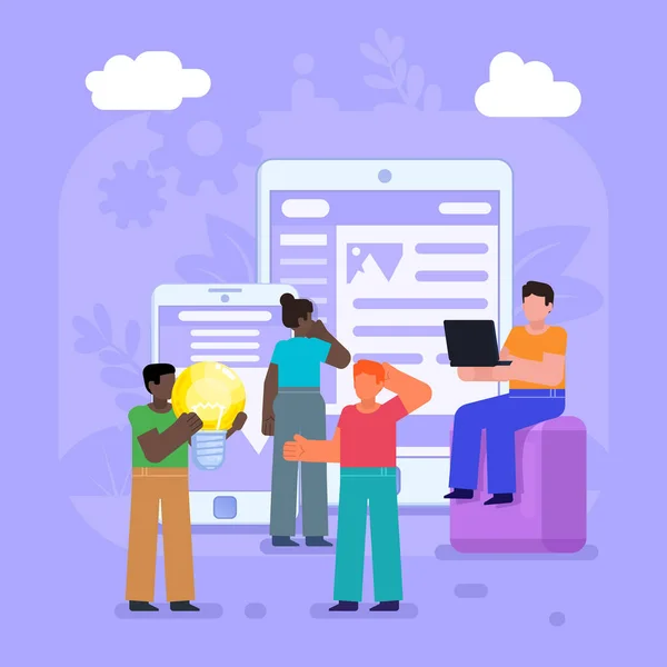 Sitio Web Multiplataforma Equipo Desarrollo Aplicaciones Web Gente Está Cerca — Archivo Imágenes Vectoriales