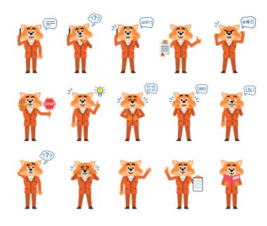 Değişik ifadelerin sevimli çizgi film karakterleri