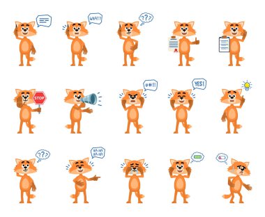 Bir dizi şirin çizgi film kedisi, vektör illüstrasyonu