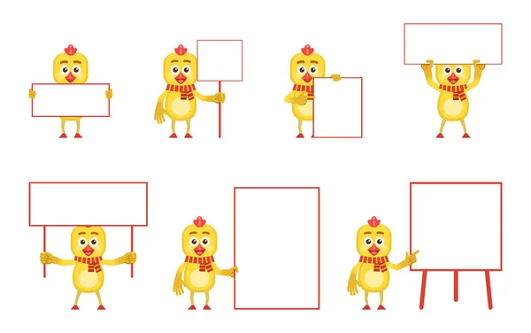 Ilustracja Kreskówki Cute Kurczaka Pustą Planszą — Wektor stockowy