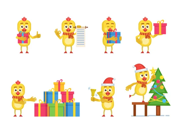 Conjunto Personajes Dibujos Animados Lindo Navidad Ilustración Vectorial — Vector de stock
