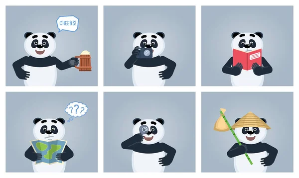 Conjunto Ursos Panda Ilustração Vetorial — Vetor de Stock