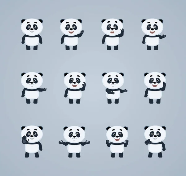 Conjunto Oso Panda Lindo Ilustración Vectorial — Vector de stock