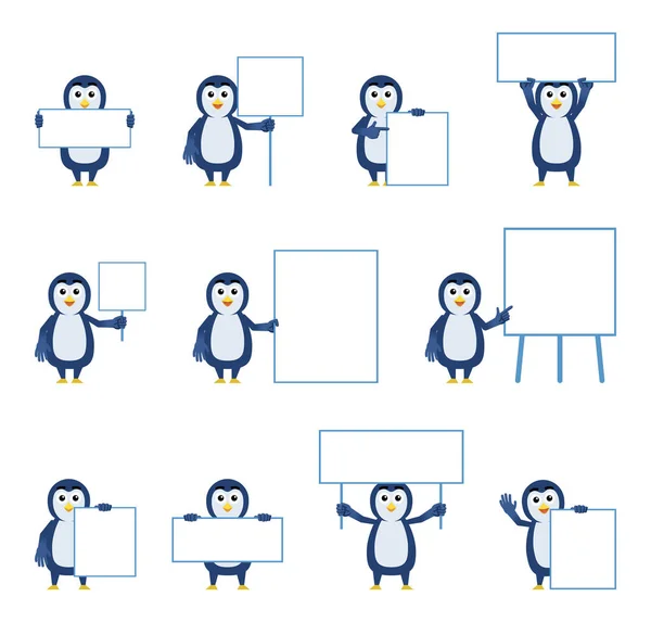 Uppsättning Söta Tecknade Pingvin Vektor Illustration — Stock vektor