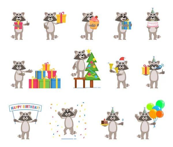 Natal Fundo Ano Novo Com Presentes Presente Presentes Cervos Gato — Vetor de Stock
