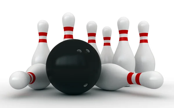 Rendering 3D di birilli da bowling e palla — Foto Stock