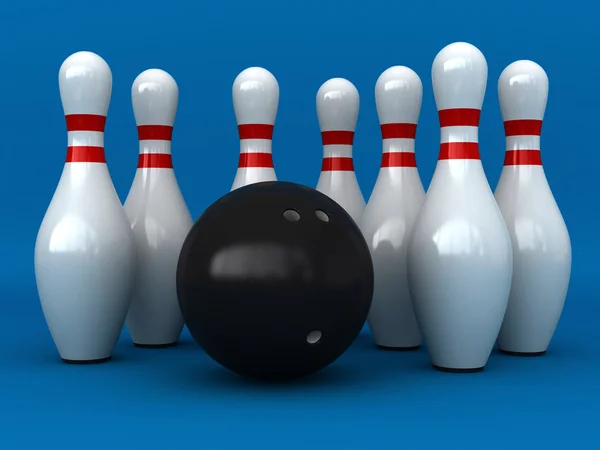3D činí z bowling kolíky a míč — Stock fotografie