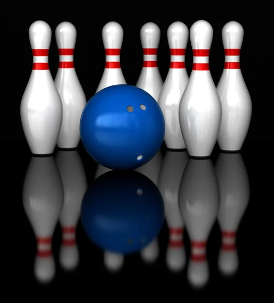 3D render z bowling szpilki i piłka — Zdjęcie stockowe