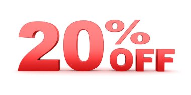 % 20 indirimli metnin 3D görüntüsü beyaz arkaplanda izole edildi