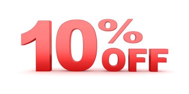 % 10 'luk indirimli metnin 3D görüntüsü beyaz arkaplanda izole edildi