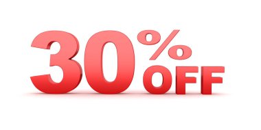 % 30 indirimli metnin 3D görüntüsü beyaz arkaplanda izole edildi