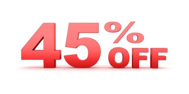 % 45 indirimli metnin 3D görüntüsü beyaz arkaplanda izole edildi