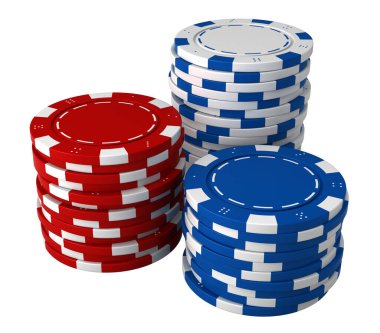 Kumarhane çiplerinin 3 boyutlu görüntüsü beyaz arkaplanda izole edildi