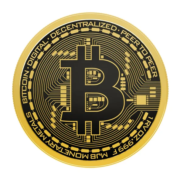 Beyaz arkaplanda izole edilmiş üç boyutlu bitcoinlerin oluşturulması