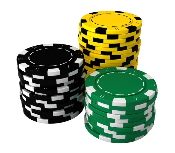 3D渲染赌场芯片孤立在白色背景 — 图库照片