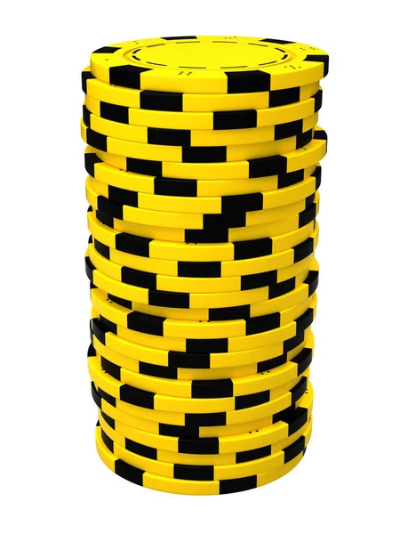 Render Yellow Casino Chips Pile Isolated White Background — Stock Photo, Image