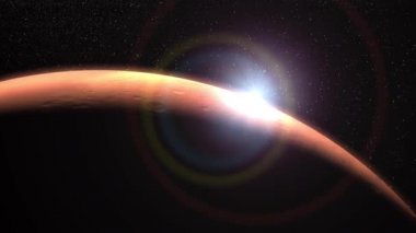 Mars gezegeninin 3D animasyonu ve yıldızların arka planı