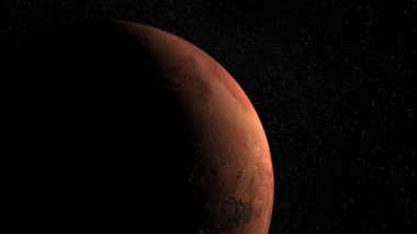 Mars gezegeninin 3D animasyonu ve yıldızların arka planı
