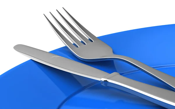 3D render van mes en vork — Stockfoto