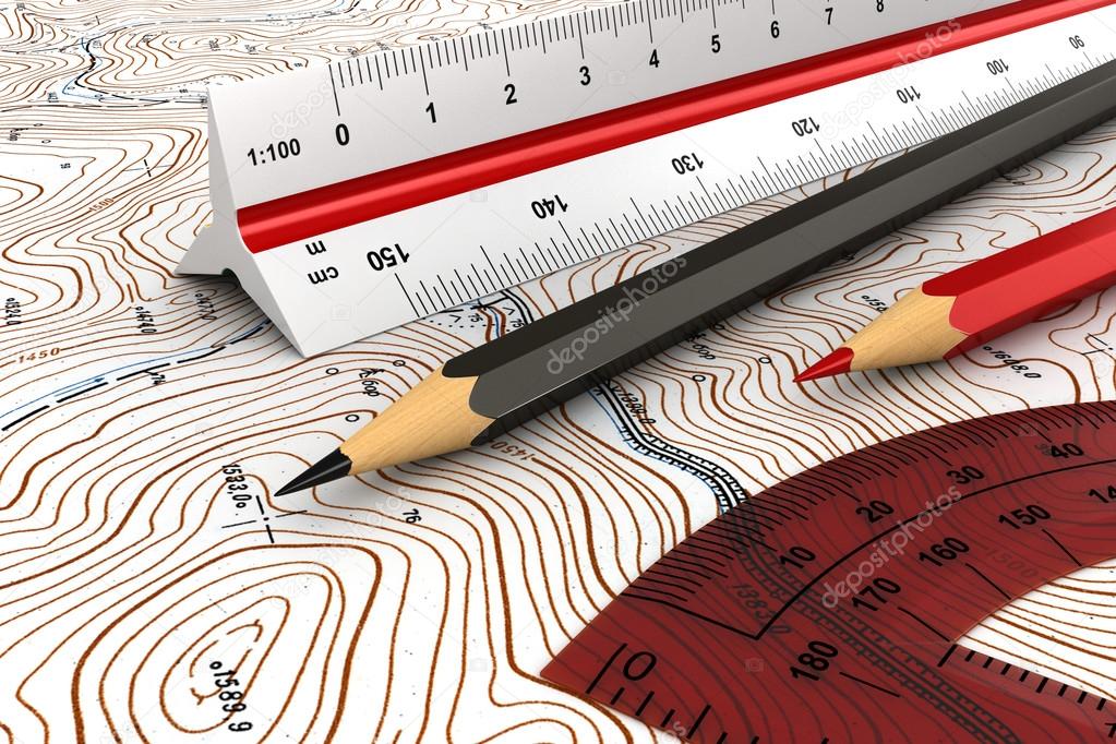 Engineerig tools over topographic map