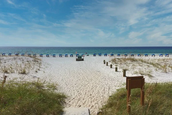 Beach Paraplu Langs Het Witte Zand Pensacola Beach Florida Verenigde — Stockfoto