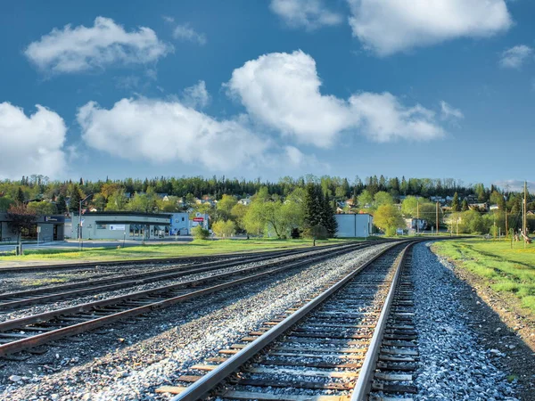 Train tracks running through the town of Nipigon, a township in Thunder Bay District, Northwestern Ontario, Canada