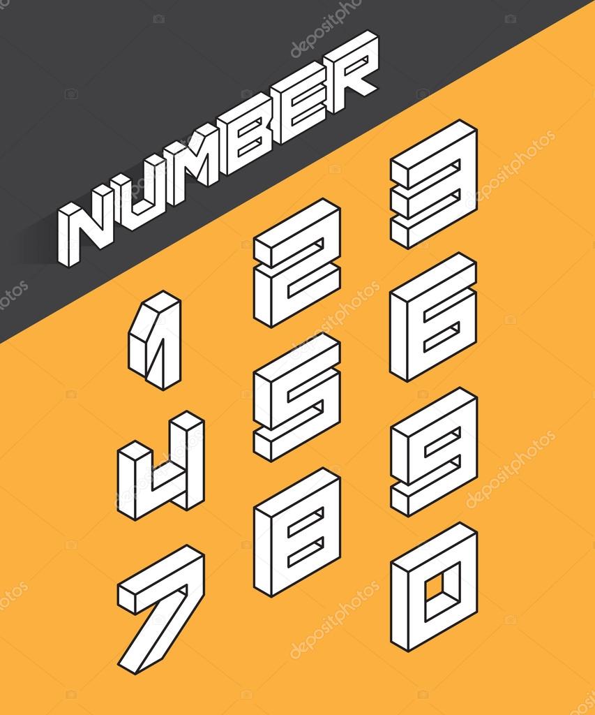 Set of the isometric numbers. Vector illustration