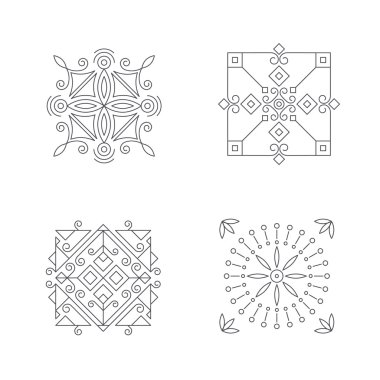 Geometrik soyut kare anahat simgeleri. Dört logo şablonları