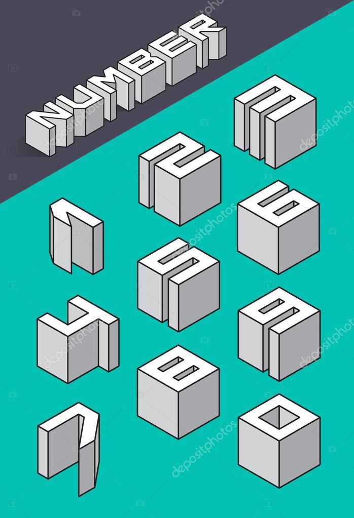 Set of the isometric numbers. Vector illustration