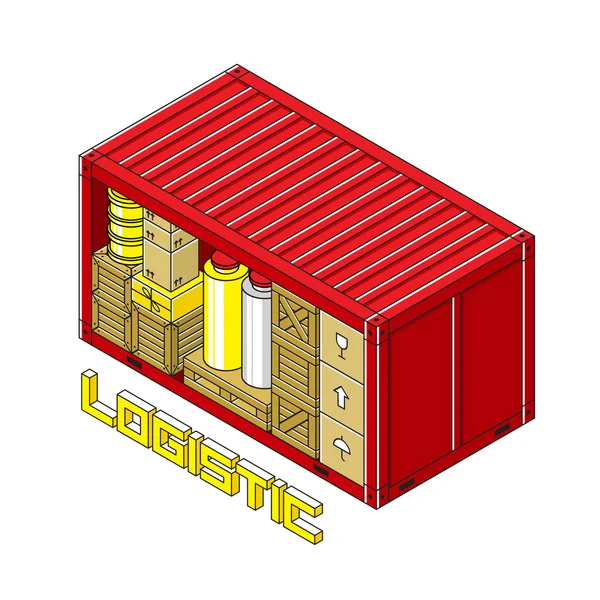 Conjunto logístico. Recipiente de carga — Vetor de Stock