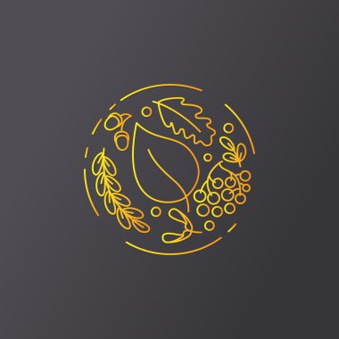 Sonbahar simgesi. Dizi yaprakları, çilek, meşe palamudu.