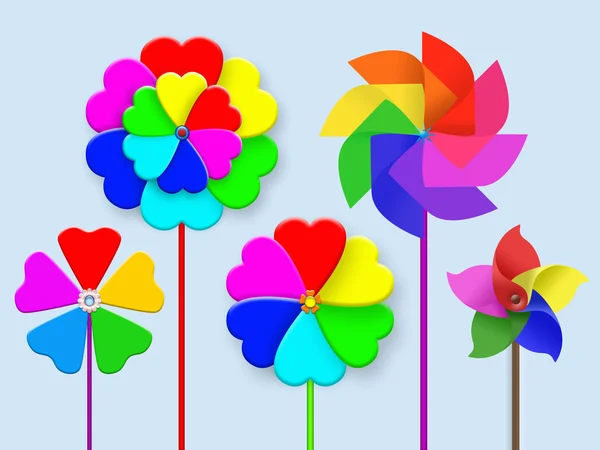 Συλλογή από πολύχρωμα χαρτί Ανεμόμυλος pinwheel διαφορετικών χρωμάτων — Φωτογραφία Αρχείου