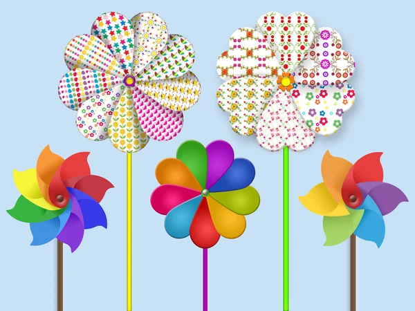 Sammlung von bunten Papierwindrad in verschiedenen Farben — Stockfoto