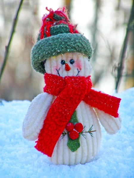 Merry Christmas postcard with a snowman in the snow — Stock Photo, Image