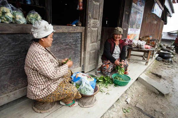 Local Women Preparing Vegetables in Myanmar — стокове фото