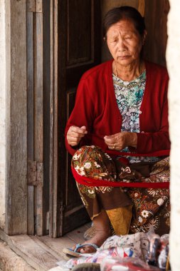 Woman Making Handicrafts in Falam, Myanmar