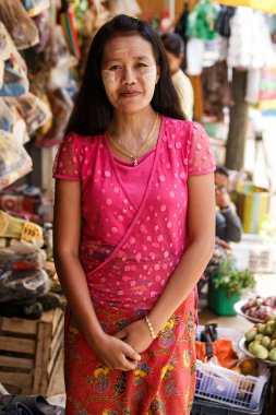 Thanaka Painted Face on Burmese Lady
