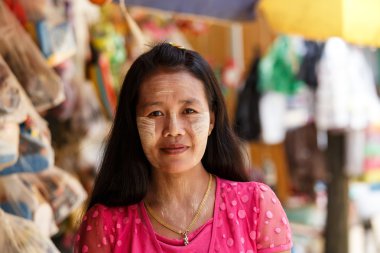 Thanaka Painted Face on Burmese Lady